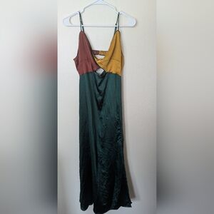 Lena Colorblock Maxi Dress in Forest Green, Mustard & Rust